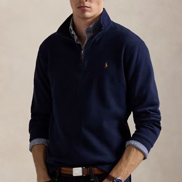 Polo Ralph Lauren Estate Rib Quarter Zip Pullover Sweater in Cruise Navy Size XL - Picture 1 of 10